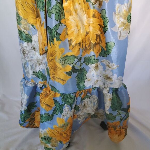 NWT New York & Co Women's Dress Medium Blue Yellow Floral Midi Pockets Strapless - Picture 8 of 11